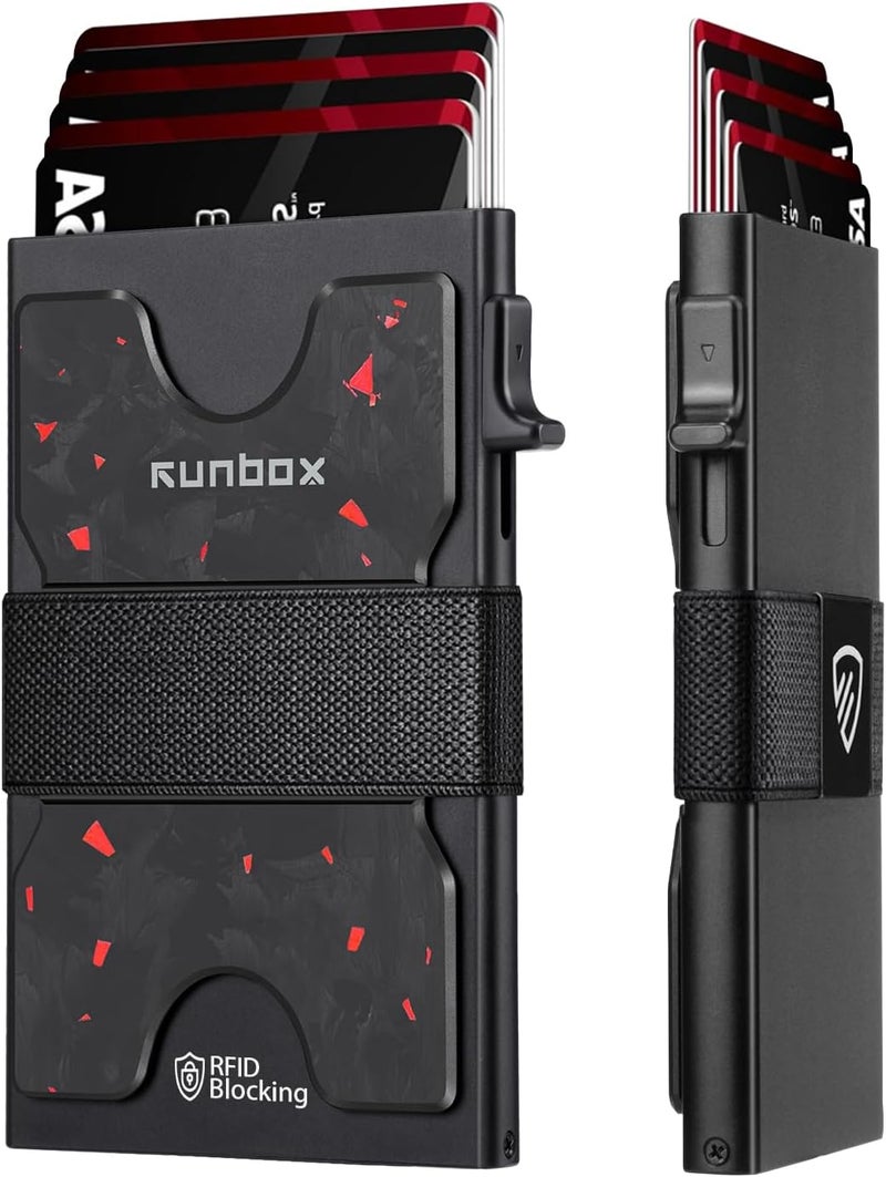 RUNBOX Mens Business Card Holder, Slim Card Wallet for Men and Women, Minimalist RFID Blocking Wallet with Pop-Up Function, Thin Design, Metal Cases Holds 6+6 Cards, Gifts for Men, Men's Accessories - Image 1